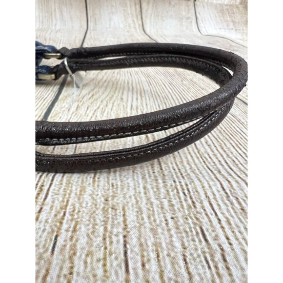 Vtg Y2K Small Denim Handbag Faux Leather Lace Up Front Blue Jean Shoulder Bag - Picture 8 of 15